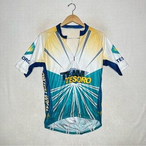 Team Tesoro Cycling Bicycle Blue Yellow 1/4 Zip Size Large Made In Canada